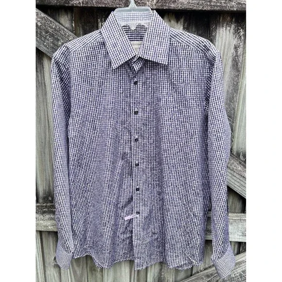 pronto dress shirts Pronto-uomo Men's Long Sleeve Dress Shirt 17 34/35 Blue White Non-iron Classic